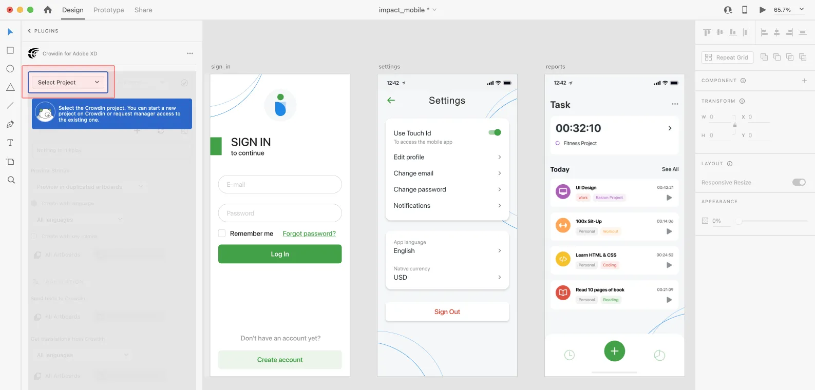 Adobe XD Plugin Selecting Crowdin Project