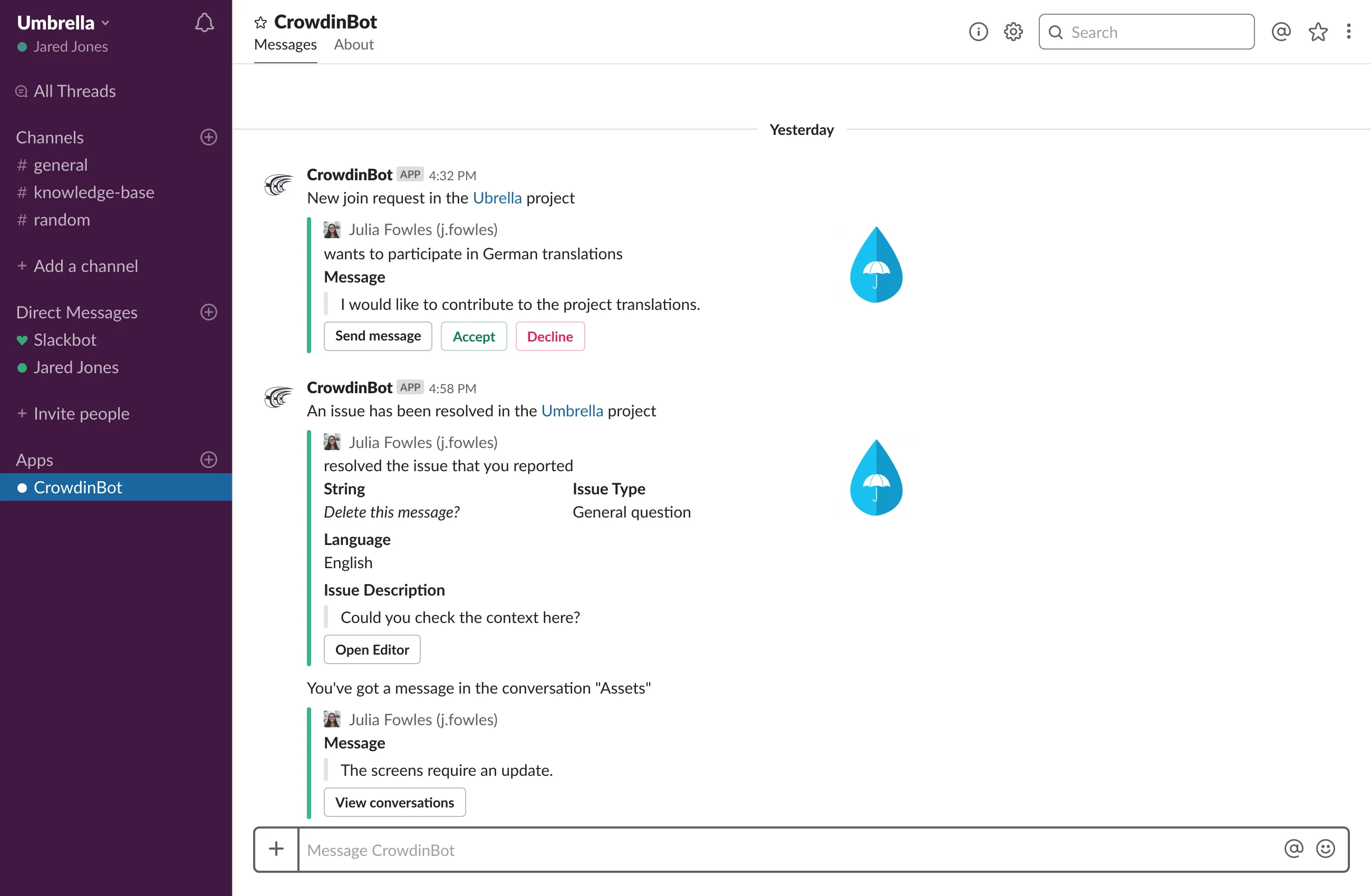 Crowdin Notifications in Slack