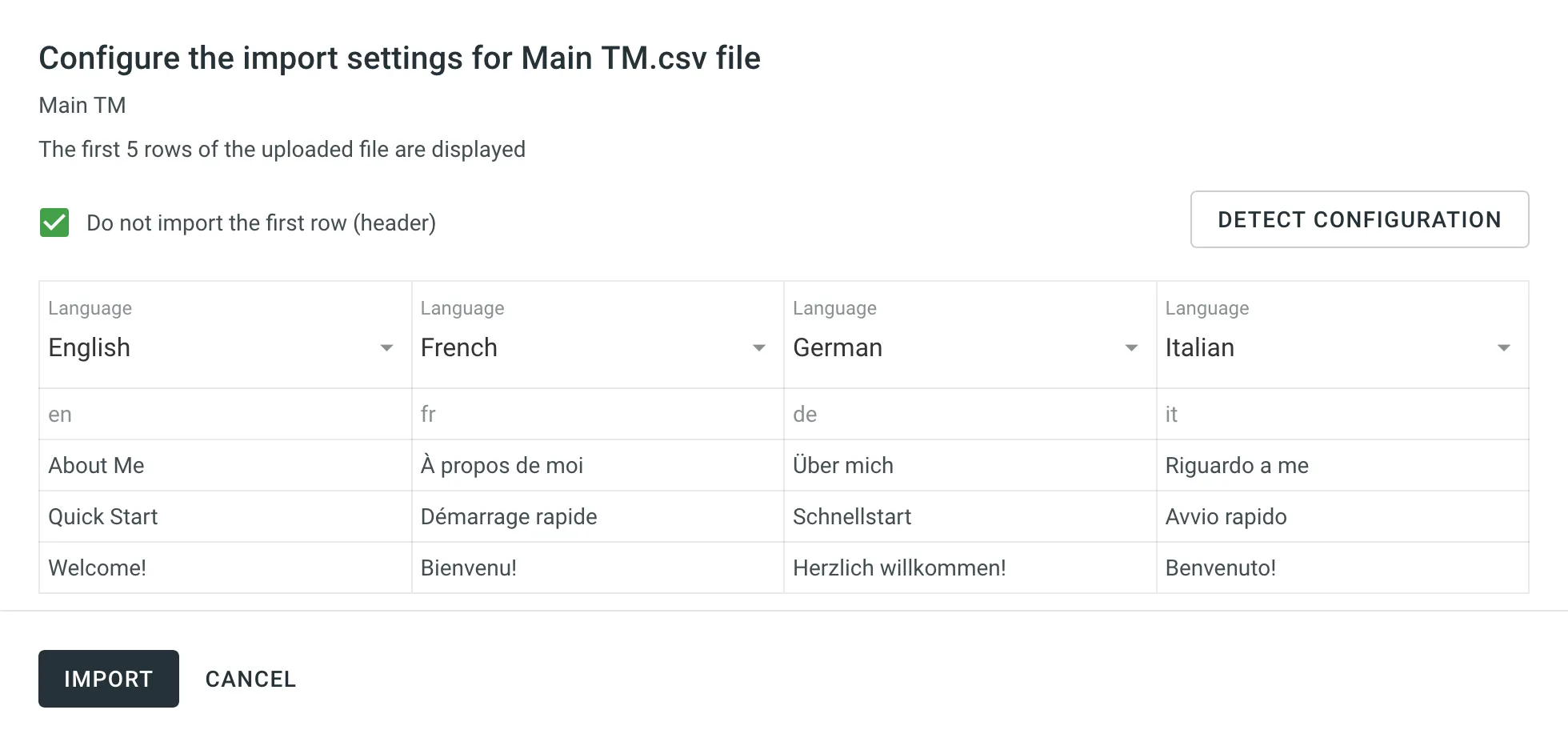 Configure TM Import