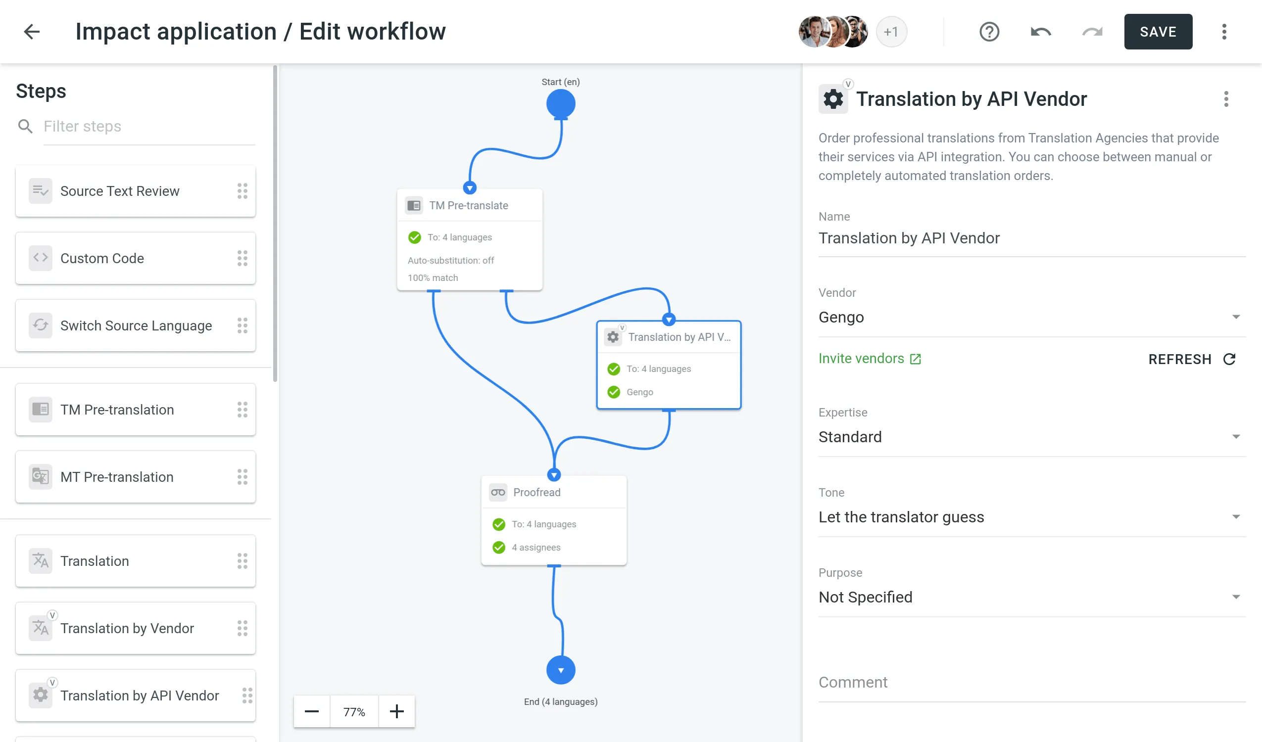 Translation by API Vendor in the Workflow Editor